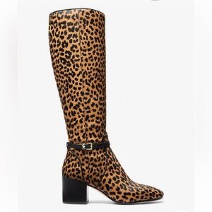 Michael Kors Ella Leopard Print Calf Hair Block Heel Boot-size 10 Wide Calf